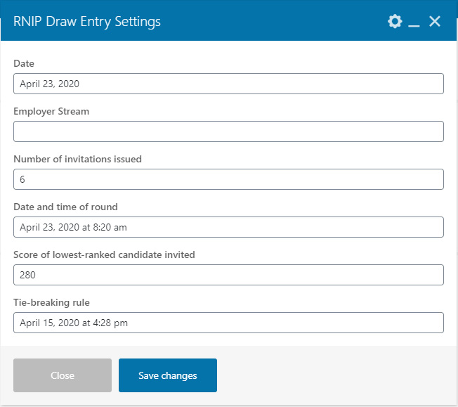 Fill in the fields of the RNIP Draw Entry element