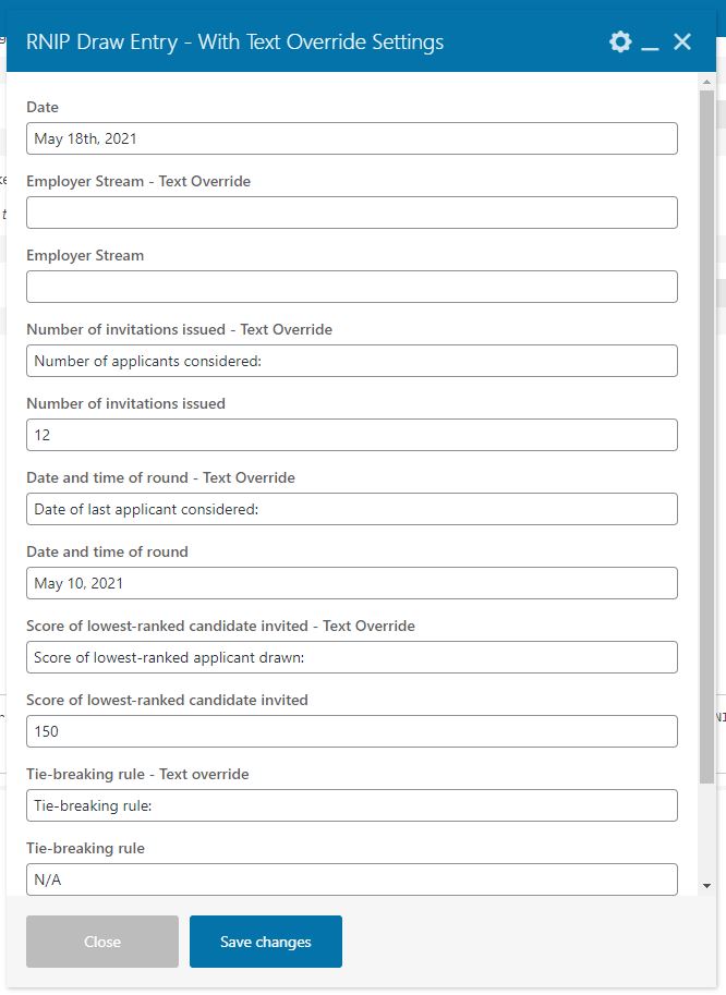 Entrée de tirage RNIP avec remplacement de texte